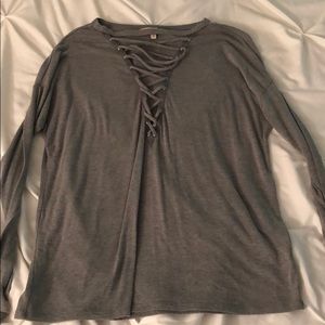 Express gray lace up long sleeve top